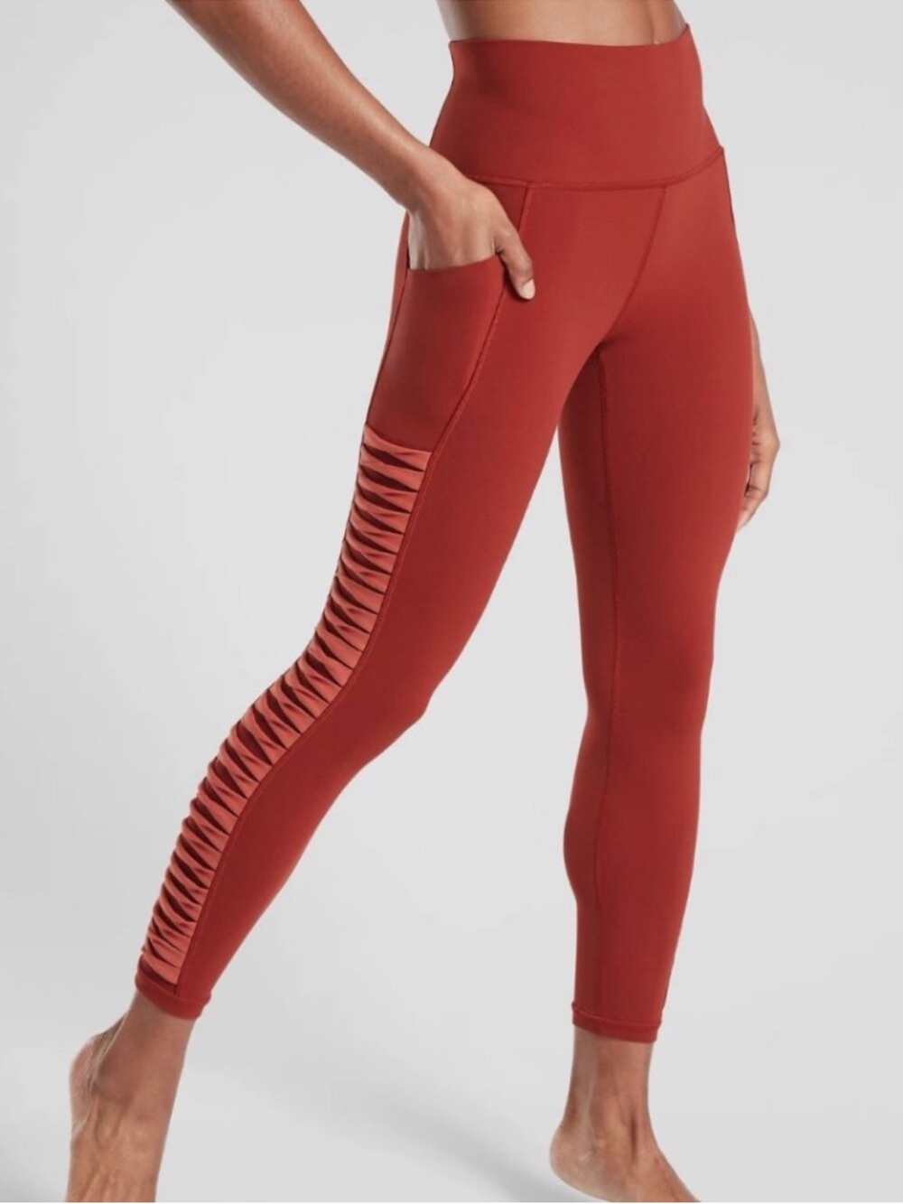 Athleta Rust Red High-Rise Salutation 7/8 Tights in Powervita Small